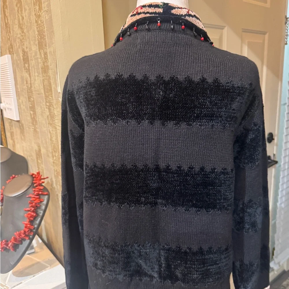 Vintage Berek Classy Black and Red Women's Button‎ Sweater Size Medium